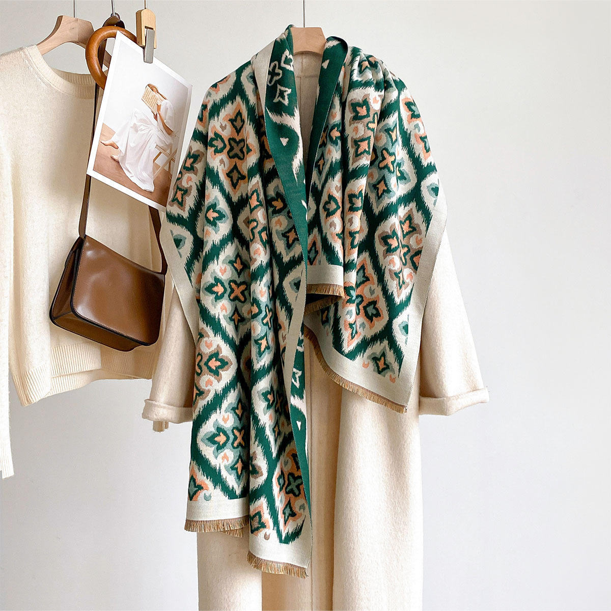 Woven Scarf Blanket - Women Reversible Imitation Cashmere Scarf Winter