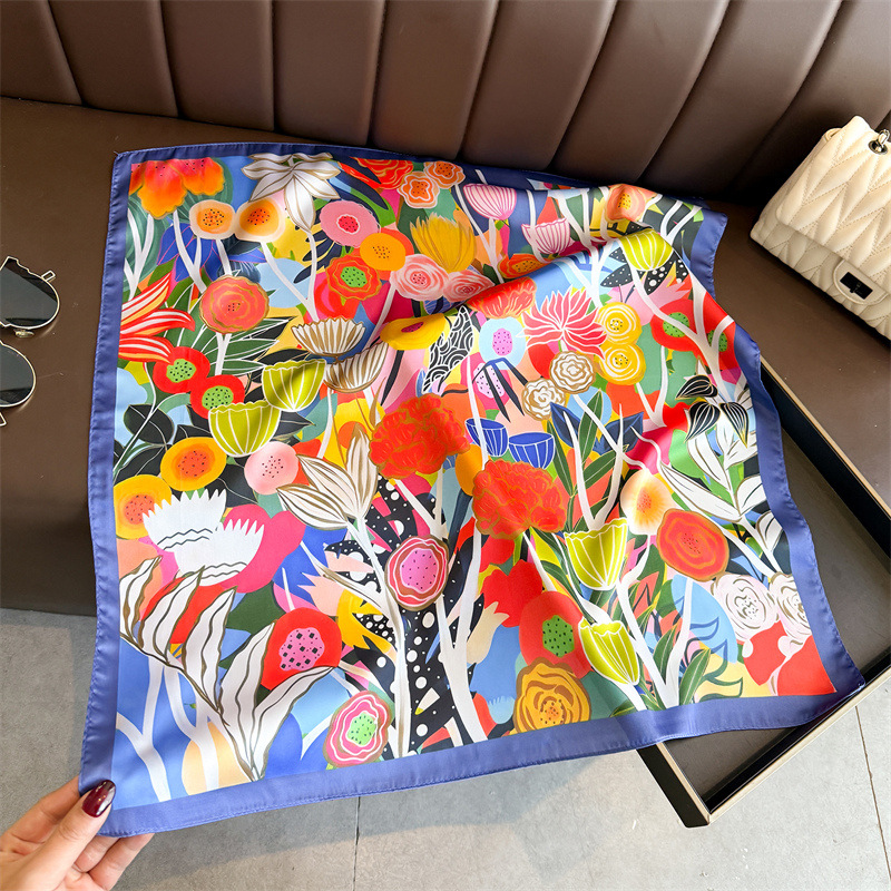 2026 New Floral Printed Square - Scarf Silk Square ulasan dan harga
