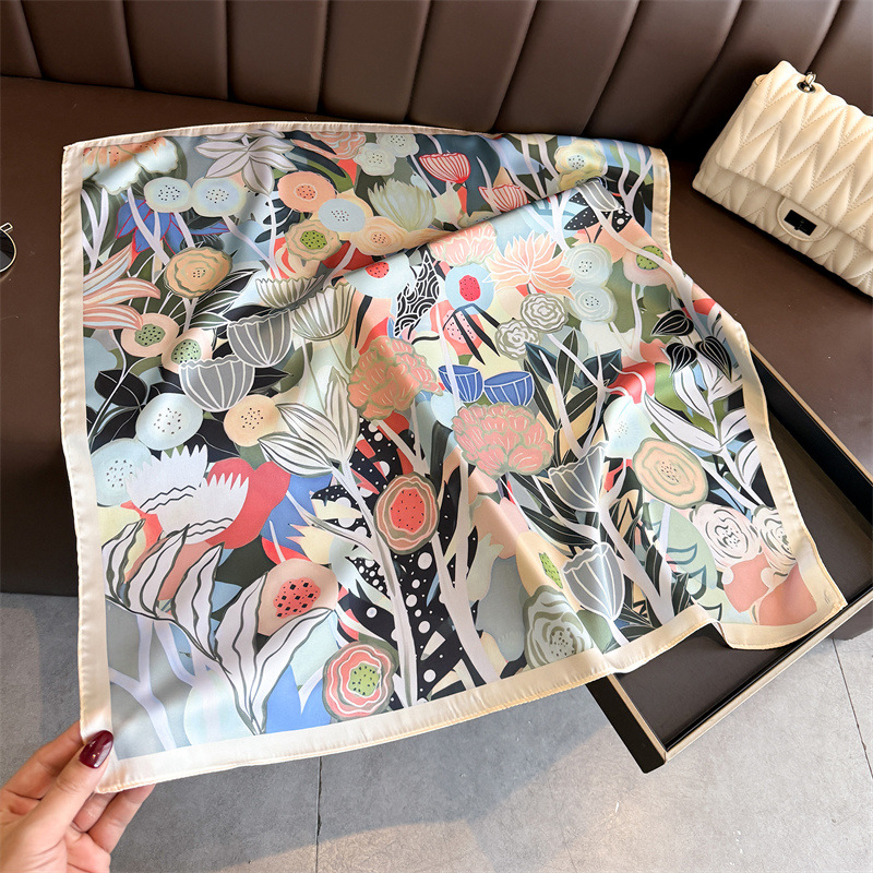2026 New Floral Printed Square - Scarf Silk Square ulasan dan harga